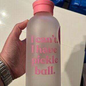 Glass Water‎ Bottle / Pickle Ball Themed / 25 ounces  (wa/x/ NEW)